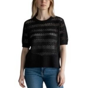J. Crew Cashmere Pointelle Short Sleeve Open Knit Top Sweater NWT XS Black